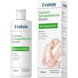 Evolsin Psoriasis Schuppenflechte Balsam - Arzneimittel zur Linderung von Psoriasis-Symptomen, beruhigt die Haut und reduziert Juckreiz, hautfreundlich und parfümfrei, ideal für empfindliche Haut.