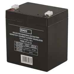EMOS Wartungsfreier Bleiakku 12V, 4,5 Ah, Faston 4,7 mm, Bleiakkumulator für Notbeleuchtung, Alarmsysteme, USV-Anlagen, B9653