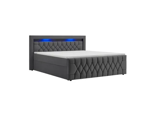 Juskys Boxspringbett Leona Samt 180x200 cm - mit LEDs, H4-Federkern-Matratzen für höchsten Liegekomfort und traumhaften Schlaf