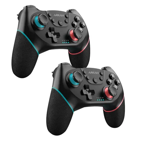 Kabellose Controller für Nintendo Switch - Schwarz (2er Set) - Handy-Gadgets: Verbesserte Bluetooth-Controller mit starker Vibration, 7 Stunden Akkulaufzeit und USB-C Ladeanschluss, ideal für intensives Gaming!