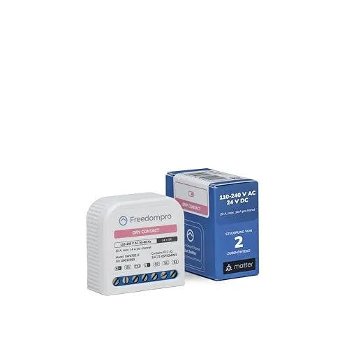 Freedompro MINI WLAN-Relais-Schalter für Smart-Switches, steuert 2 Geräte mit potenzialfreiem Kontakt, Kompatibel mit HomeKit, Matter, Alexa, Google Home, Smart Home, 110-240V, 20A, Einbaugerät