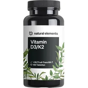 Vitamin D3 + K2 Depot – 180 Tabletten – Hochdosierte Premium-Qualität - Nahrungsergänzungsmittel mit 5000 IE Vitamin D3 und 99,7% K2-MK7 für starke Knochen und Immunsystem – in Deutschland produziert und laborgeprüft.