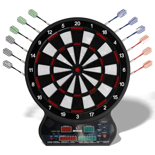 Ruthless - Ruthless R600 Elektronische Dartscheibe - Softspitze - inkl. 4 Sätze Dartpfeile - für 8 Spieler - 27 Spiele