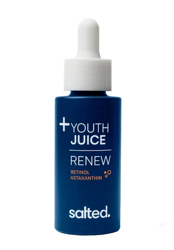 salted. Youth Juice Renew 30ml - Hauterneuerndes Konzentrat mit Retinol - Gesichtsreiniger mit 2,0% Retinol-Komplex, reduziert Falten und sorgt für einen strahlenden, ebenmäßigen Teint. Vegan und parfümfrei, ideal für die tägliche Pflege.