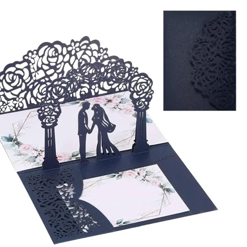 AIYONG Pop Up Karte Hochzeit, Karte zum Valentinstag, Pop-Up Karte Valentinstag, mit Blau Umschlag, Valentinstag Karte, Glückwunschkarte zur Hochzeit, Hochzeitsgeschenk, Hochzeitseinladung