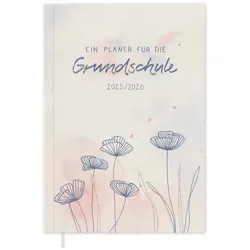 Eine der Guten Verlag Lehrerkalender Grundschulplaner 2025 2026 - A5, creme, 1 Doppelseite / Woche, Schuljahr 25/26, 216 S. Softcover, klimaneutral beige|blau|rosa