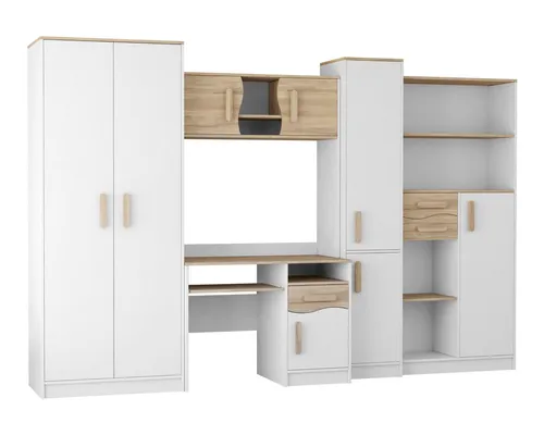 Deine Möbel 24 Jugendzimmer-Set MIKI 5-teilig - Komplettzimmer in Weiß und Sonoma, inklusive Schreibtisch, Regale und Schrank – ideal für ein modernes Jugendzimmer!