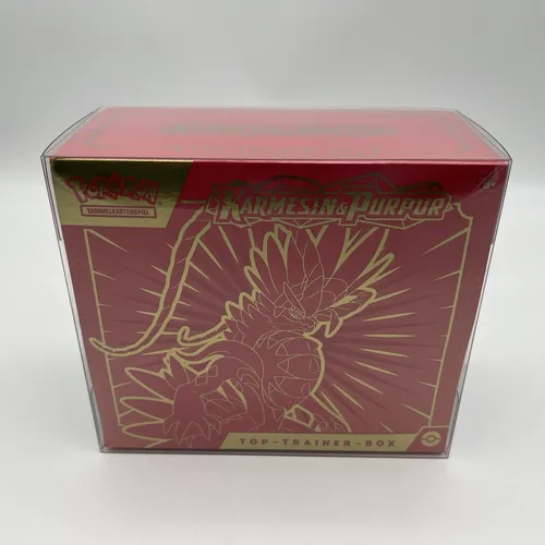 POK KP01 Top-Trainer Box DE - Pokémon Karmesin & Purpur - Sammelkarten Set mit 9 Boosterpacks, 1 holografischer Promo-Karte und 65 schützenden Kartenhüllen. Perfekt für alle Pokémon-Fans und Kartenspieler!