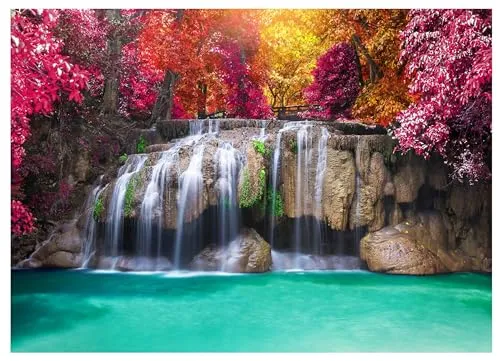 Fototapete Wasserfall Wald 3D EFFEKT Natur Wasser 350x250 cm - inkl. Kleister - für Wohnzimmer Schlafzimmer Flur Modern Vlies Tapete Vliestapete Wandtapete Motivtapeten UV-Beständig
