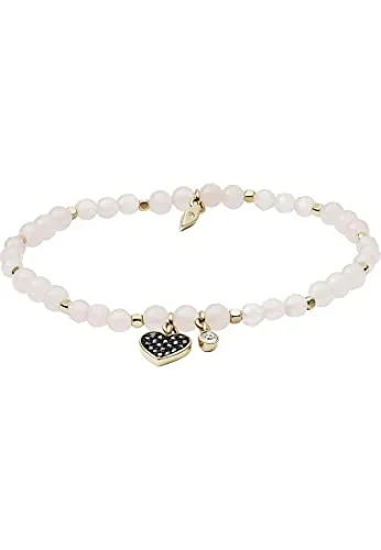 Fossil Damen-Armband mit Herz aus Edelstahl und Glasstein - Edelstahlarmband in eleganter goldfarbener Optik, verziert mit einem herzförmigen Glasstein und elastischem Band, ideal als Geschenk in einer stilvollen Verpackung.