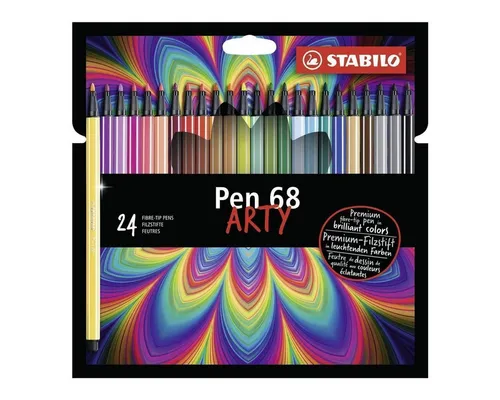 STABILO Premium-Filzstift Pen 68 ARTY - 24er Pack - Schreibutensilien mit 24 brillanten Farben, hohe Farbbrillanz und 24 Stunden Austrocknungsschutz ohne Kappe für kreatives Zeichnen und Schreiben.