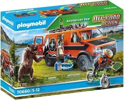 Playmobil Off-Road Action Adventure 70660 - Camper Truck mit Biker und Bär - Sonstige Spielzeuge, fördert kreatives Spielen und Abenteuerlust für Kinder ab 5 Jahren.