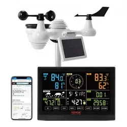 VEVOR Profi WLAN-Wetterstation 7-in-1 - solarbetriebenes Wettercenter mit 150m Reichweite, intelligentes Monitoring von Wetterdaten auf 7,5-Zoll-Display