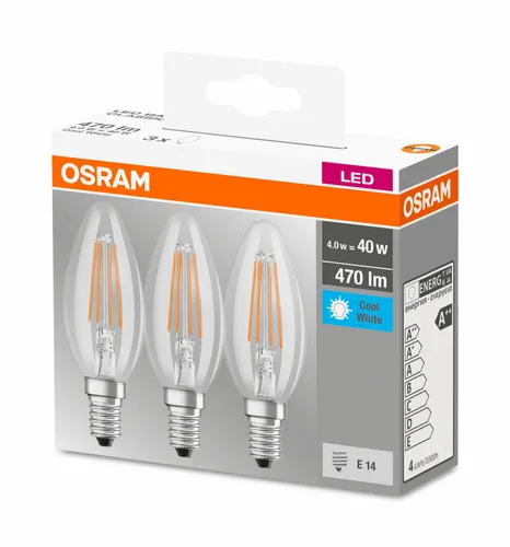 3er Pack Osram LED Kerze BASE E14 Classic B 4W neutralweiss 4000K wie 40W