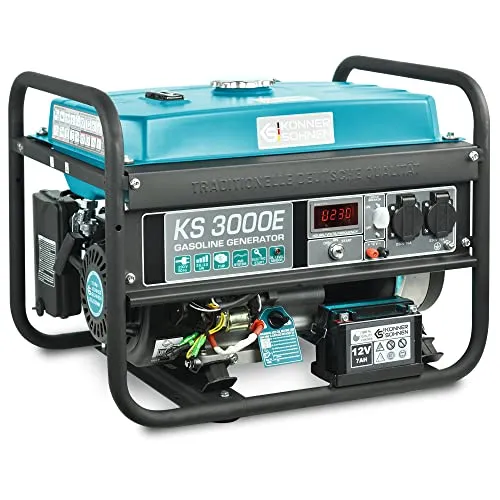 Könner & Söhnen Stromerzeuger KS 3000E - Stromaggregate für zuverlässige Energieversorgung, 3 kW Leistung mit 2 Steckdosen, ideal für Kleinhäuser und Outdoor-Aktivitäten.