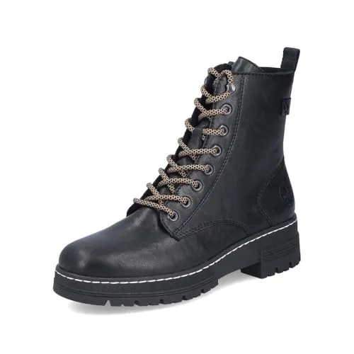 Schnürstiefelette RIEKER für Damen, Gr. 38, Schwarz - Wanderschuhe aus Lederimitat mit wärmendem Innenmaterial und praktischen Innenreißverschluss. Ideal für stilvolle Outdoor-Abenteuer.