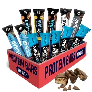Bodylab24 Protein Bar Mix Box 1, mit 12 unterschiedlichen Proteinriegeln, Eiweißriegel zum Probieren und Verschenken, Low Carb High Protein Riegel
