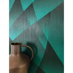 NEWROOM Tapete Grün Vliestapete Grafik - Mustertapete Modern Petrol Schwarz Linien Struktur Streifentapete 3D Optik Geometrisch Metallic inkl. Tapezier-Ratgeber