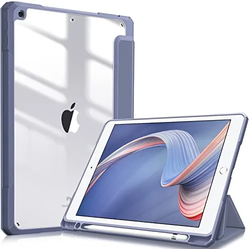 Fintie Hybrid Hülle für 10.2 Zoll iPad 9. Generation 2021/8. Gen 2020/7. Gen 2019 mit Stifthalter - Stoßfeste Schutzhülle mit transparenter Hartschale auf der Rückseite, Lavendelgrau