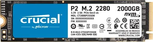 Crucial P2 2TB NVMe SSD - Schneller Speicher für Laptop und PC - Festplatten mit 2TB Speicherkapazität und Lesegeschwindigkeit von 2400MB/s, ideal für schnelle Datenübertragungen und Anwendungen.