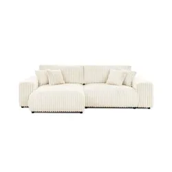 S-Style Möbel Ecksofa Mollis - Hellbeige mit Schlaffunktion und Bettkasten - Ecksofa aus Plüschcord mit Wellenfederung, ideal für gemütliche Abende und als Schlafgelegenheit, inkl. praktischem Bettkasten für zusätzlichen Stauraum.