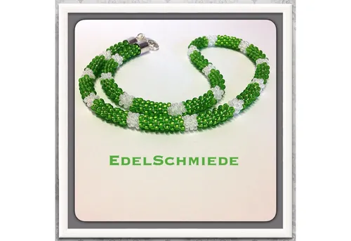 Edelschmiede925 Kette ohne Anhänger Häkelkette, Grün Weiß, mit 925/- Verschluß 46cm