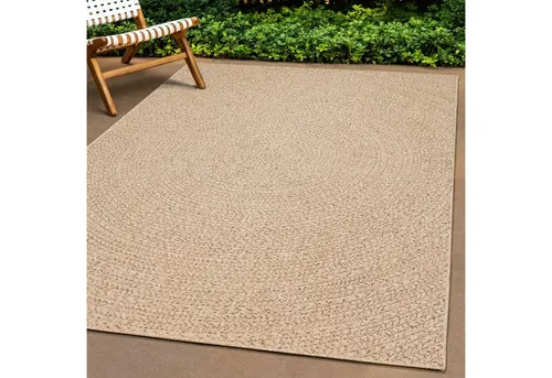 the carpet Kansas - Robuster In- und Outdoor Teppich im Jute-Look - Teppiche Gegend: Wetterfest und UV-beständig, ideal für Terrasse und Garten, ca. 200 x 290 cm, bietet rustikales Design und hohen Komfort.