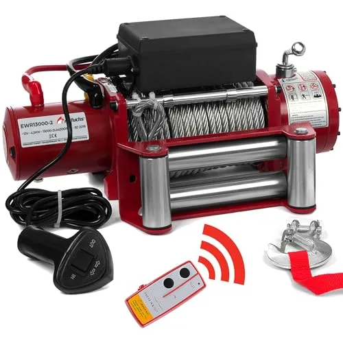 Rotfuchs Seilwinde 12V mit Funkfernbedienung - Seilwinden für den professionellen Einsatz, 5909 kg Zugkraft und 6 PS Leistung für maximale Effizienz und einfache Bedienung.