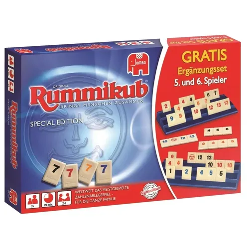 Rummikub Spiel Special Edition mit Ergänzungsset für 5. und 6. Spieler - Gesellschaftsspiel für die ganze Familie, fördert strategisches Denken und sorgt für stundenlangen Spielspaß – ideal für 2 bis 6 Spieler!