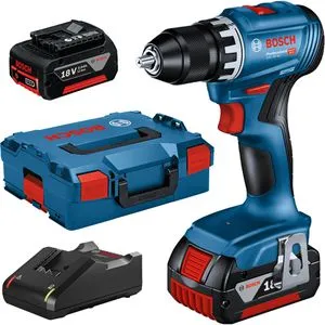Bosch Professional 18V System Akku Bohrschrauber GSR 18V-45 - Akkuschrauber mit bürstenlosem Motor, 1900 min⁻¹ Drehzahl und 45 Nm Drehmoment. Ideal für präzise Arbeiten, inklusive 2x 3.0Ah Akkus und Schnellladegerät.