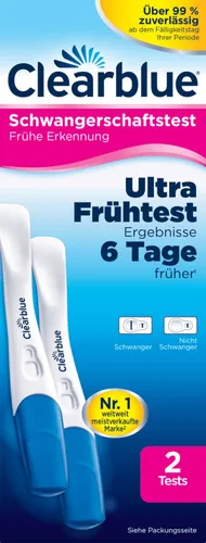 Clearblue Ultra Frühtest 2er Schwangerschaftstest - Schwangerschaftstest für schnelle und einfache Früherkennung, 2 Tests im Set, ideal für frühe Schwangerschaftsbestätigung.