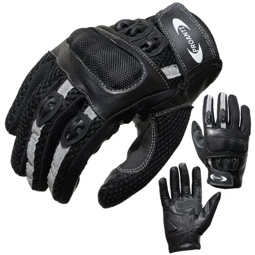 PROANTI Motorradhandschuhe - Sommer Lederhandschuhe für Motorradfahrer (Gr. XS - XXL, schwarz, kurz) - Hochwertige Motorradhandschuhe aus Leder und Netzstoff mit optimaler Passform und hervorragender Belüftung für ein angenehmes Fahrgefühl.