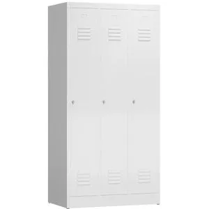 ClassiX Spind X-510137 - Drehriegelschloss, 3 Abteile, Weiß - Drohnen Schrank mit 3 Abteilen und sicherem Drehriegelschloss. Ideal für die Aufbewahrung von Ausrüstung, mit stabiler Stahlblechkonstruktion und 3 Jahren Garantie.