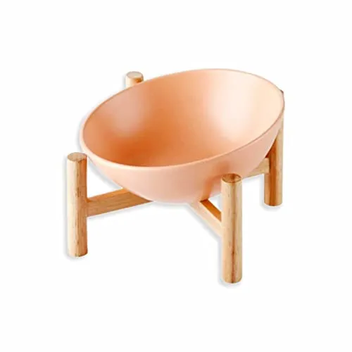 Monkimau Hundenapf Katzennapf aus Keramik mit Bambusständer (600ml, Pink) - Fressnapf für Katzen und kleine Hunde, stabiler Bambusständer für erhöhtes Fressen, modernes Design in Pink, ideal für stilbewusste Tierbesitzer.