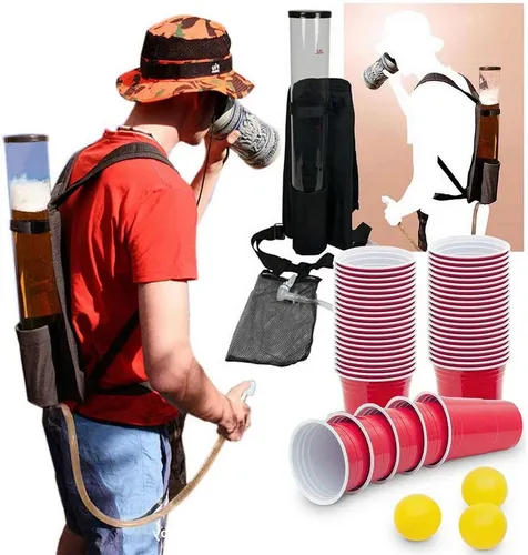 Bierrucksack Bier-Spender - Der Kulthit für jede Party - Haushaltsgroßgeräte, mobiler Getränkerucksack mit 3 Liter Kapazität und 50 Partybechern für unvergessliche Feiern und Festivals.