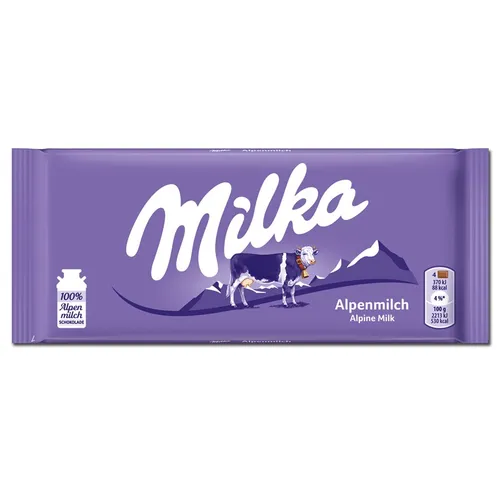 Milka Tafelschokolade Alpenmilch 90g - Tafelschokolade mit 33% Kakaoanteil, aus 100% Alpenmilch hergestellt. Zartschmelzender Genuss für Schokoladen-Liebhaber und Naschkatzen!