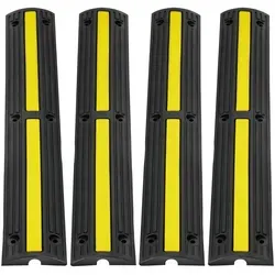 VEVOR 4X 1-Kanal Schlauchbrücke 100x15x3,1cm - Bodenabdeckungen, robuste Gummirampe mit 8164 kg Tragfähigkeit pro Achse, ideal für Wohngebiete und Gärten, sorgt für Sicherheit und Ordnung bei Kabeln und Schläuchen.