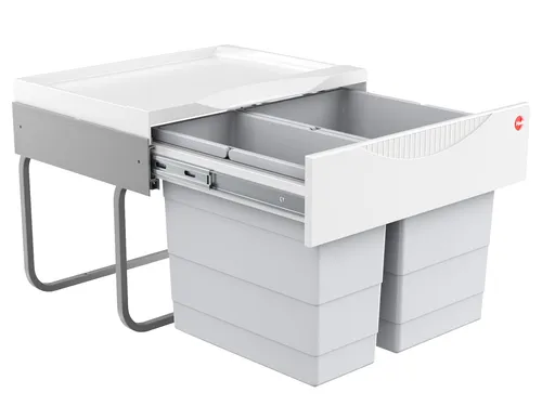 Hailo Einbaumülleimer AS Raumspar Tandem 3644701 - Haushaltszubehör: 2-fach Abfallsammler mit Vollauszug für Schränke ab 50 cm, ideal für Mülltrennung mit 18 und 12 Litern, platzsparend und praktisch.