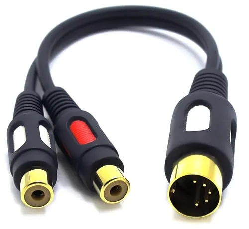 VITALCO DIN Cinch Audio Adapter DIN 5 Pol Stecker auf 2X RCA Dual Cinch Buchse Männlich auf Weiblich 5-Polig 5 Poliger