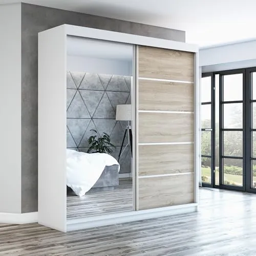 Schwebetürenschrank GAP, 2-türig mit Spiegel, 160 cm - Moderner Schwebetürenschrank mit hochwertigem Aluminium-Führungen und leichtgängigem Schiebetürsystem. Ideal für stilvolle und platzsparende Lösungen in jedem Schlafzimmer.