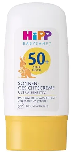 HiPP Babysanft Sonnen Gesichtscreme LSF 50+ - Parfumfreie, wasserfeste Gesichtscreme für sensible Baby- und Kinderhaut. Mit LSF 50+ bietet sie zuverlässigen Schutz und zieht schnell ein. Ideal für unterwegs und dermatologisch getestet.
