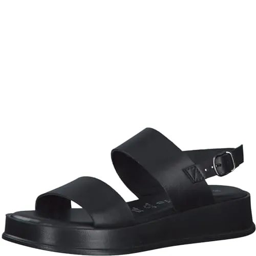 Tamaris Sandalette 1-28238-42 001 - Bequeme Keilsandalette - Wanderschuhe mit 3,5 cm Keilabsatz aus hochwertigem Leder und TOUCH-IT Technologie für optimalen Tragekomfort. Verstellbare Schließe und sichere Schafthöhe von 7,5 cm.