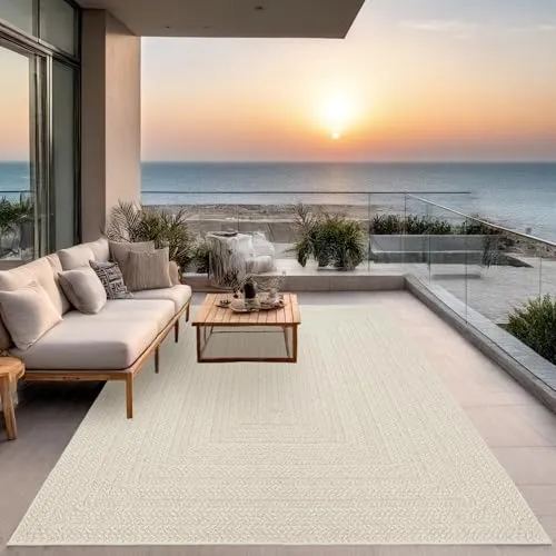 the carpet Teppich Kansas - Moderner Outdoor Teppich im Jute Look - Flachgewebe-Teppich, rechteckig, wasser- und schmutzabweisend, ideal für geschützte Außenbereiche oder Eingangsbereiche.