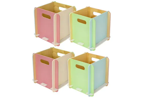 HMF Aufbewahrungsbox – Praktische Spielzeugkiste aus Holz (4 St) - Vielseitige Aufbewahrungsboxen aus Holz, ideal für Kinderzimmer und Wohnzimmer. Mit einfachem Stecksystem, dekorativen Farben und praktischen Griffen für mühelosen Transport.