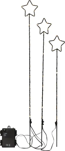 Star Trading - Batteriebetriebene Weihnachtsbeleuchtung ,wizard', 3er Set Gartenspieße Mit Leuchtstern, 54 Leds, Timer, H 60cm