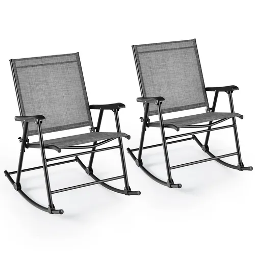 COSTWAY 2er Set klappbare Schaukelstühle mit atmungsaktivem Sitzstoff - Gartenstühle mit ergonomischem Design für höchsten Komfort. Genießen Sie entspannendes Schaukeln und eine atmungsaktive Sitzfläche, ideal für warme Tage. Praktisches Klappdesign für einfache Lagerung.