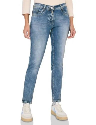 Cecil Slim Fit Jeans Authentic Used Wash 34 - Moderne Slim Fit Jeans in authentischer Waschung mit 5-Pocket-Design. Ideal für einen lässigen Look und vielseitig kombinierbar. Maße bei EU-Größe 29: unterste Weite 17 cm, vordere Schrittlänge 23 cm, Innenbeinlänge 71 cm.