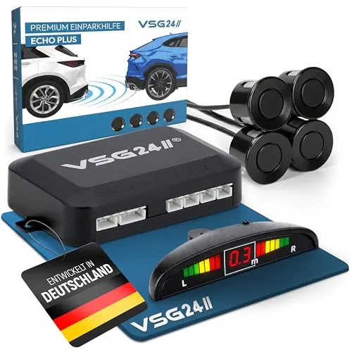 VSG24 Premium Einparkhilfe hinten mit Display - PDC Parksensoren für einfaches Nachrüsten, präzise Abstands-Anzeige und akustische Warnung