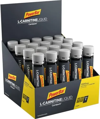 Powerbar L-Carnitine Liquid Ampullen 20x25ml - Hochwertiges L-Carnitin - Aminosäure Carnitin mit 1000 mg Carnipure pro Ampulle, unterstützt den Energiestoffwechsel und ist frei von Aspartam, ideal für Vegetarier und Veganer.