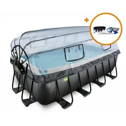 EXIT Framepool Black Leather Pool Set – Komplett mit Sandfilterpumpe und Zubehör - Rechteckiges Aufstellbecken aus PVC mit 8870 l Füllmenge, inklusive Sandfilterpumpe und Leiter. Ideal für den Sommer-Spaß im Garten!